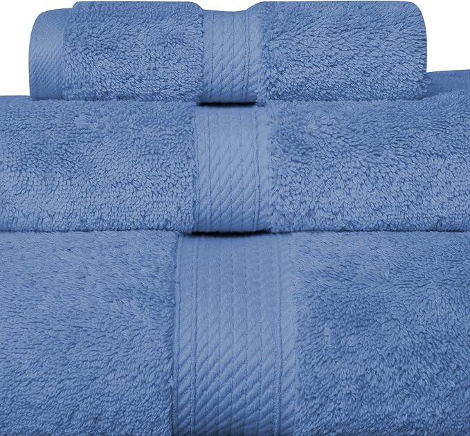 SUPERIOR Egyptian Cotton Ultra Plush & Absorbent, 3 Piece Set, Denim Blue | - Image 6