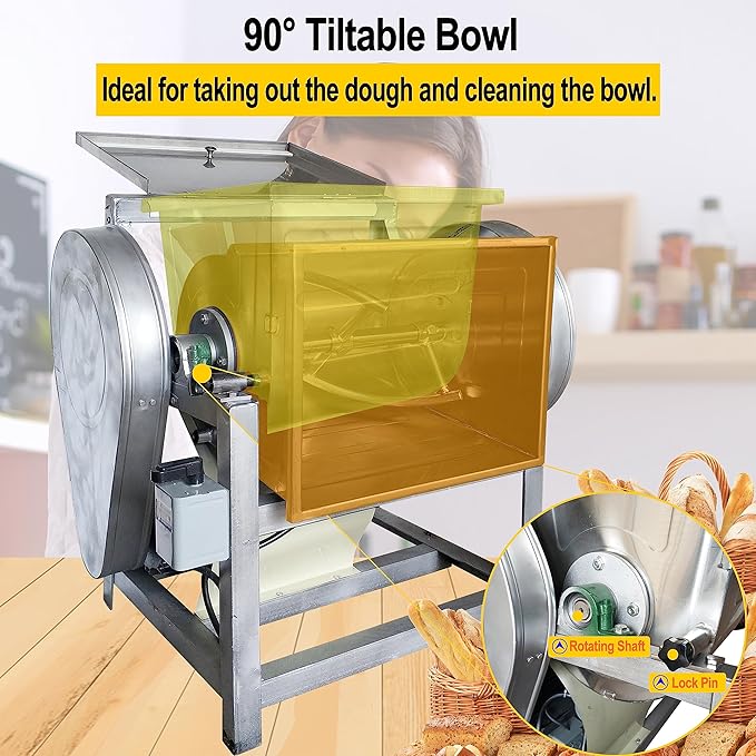 TECHTONGDA 110V Commercial Dough Mixer Machine 25KG Kneading Capacity Flour Mixer 2200W Pizza Dough Mixer with 304 Stainless Steel Bucket and Twisted Mixer for Professional Kitchen Equipment