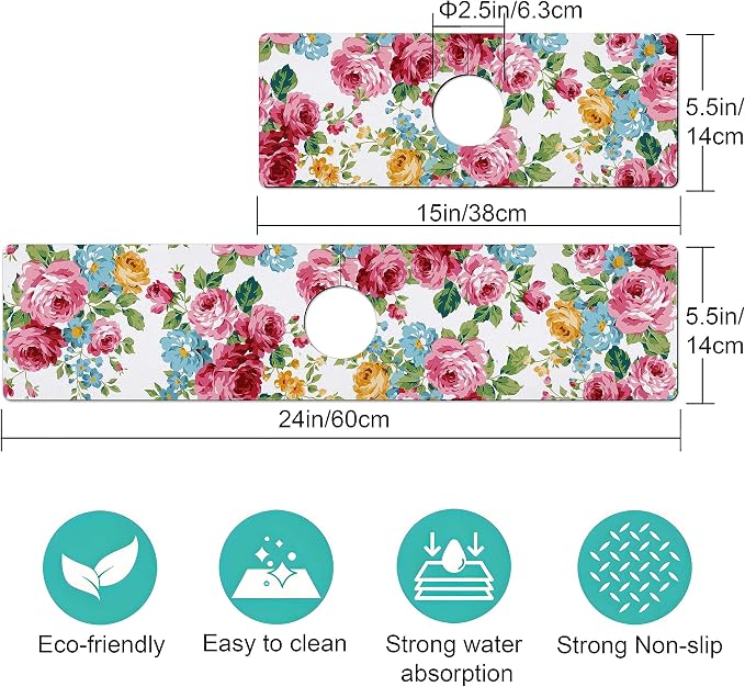 Kitchen Sink Splash Guard Faucet Mat -2 PC Super Absorbent Fast Drying Mat Sink - Image 3