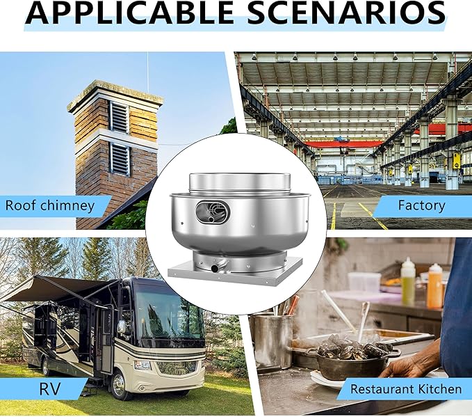 Restaurant Hood Grease Rated Exhaust Fan- Food Truck High Speed Direct Drive Centrifugal Upblast Exhaust Fan 0.25HP 110 Volt Single Phase Motor 1500-1700 CFM