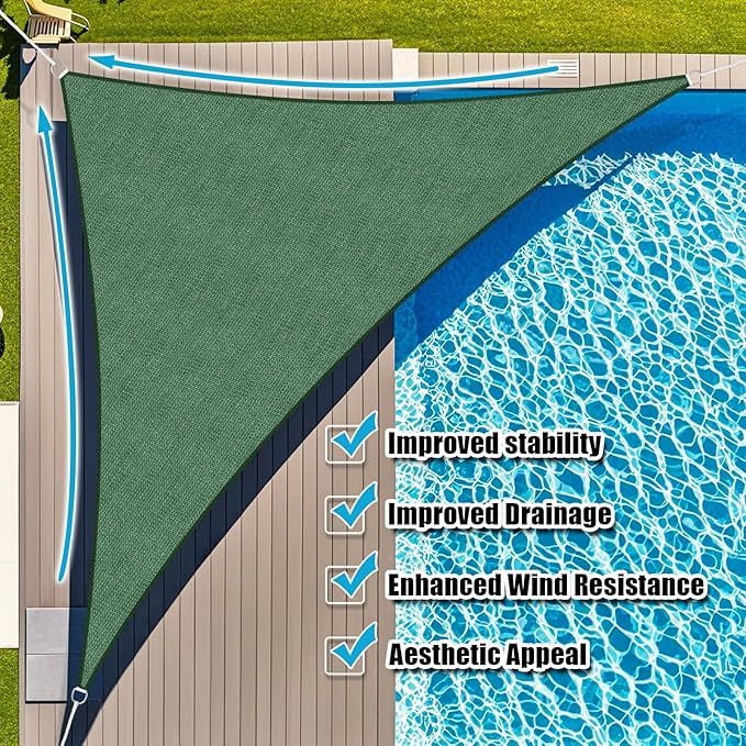 Amagenix Sun Shade Sail 8'X8'X10' Curved Edge Outdoor Shade Canopy Dark Green Breathable 95% UV Block Shade Cloth for Patio Garden Backyard (We Make Custom Size)