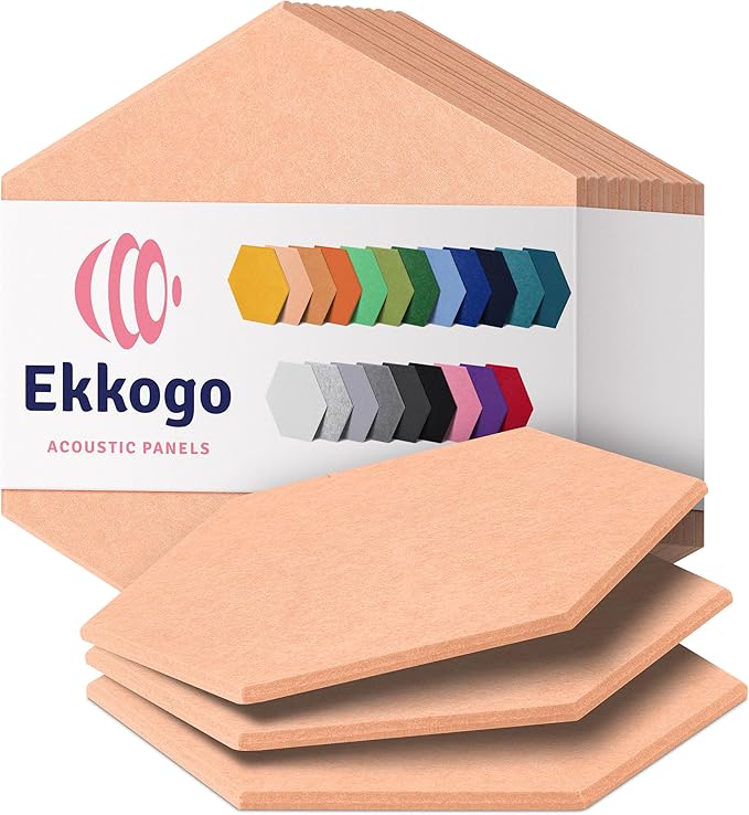 Acoustic Panels 12-Pack Soundproof Wall Panels 12"X10.4"X0.4" Sound Panels High Density Sound Dampening Panels - [Peach Beige Hexagon]