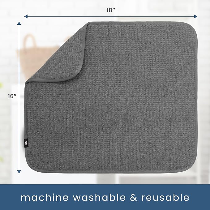 S&T INC. Dish Drying Mat, 2 Pack, Charcoal Grey | Absorbent Microfiber - Image 6