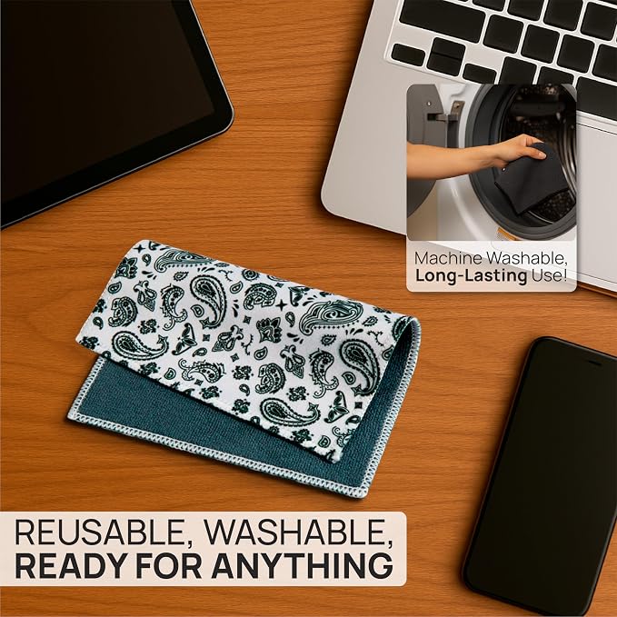 Microfiber Wholesale Quick Cloth Glasses Cleaning Cloths 8x8 Paisley White | - Image 4