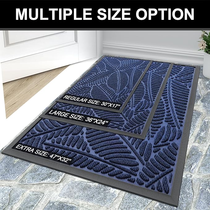 Colorxy Waterproof Doormat, Sturdy Natural Rubber Front Indoor Mat, Non Slip Low Profile Indoor Outdoor Door Mats, Stain and Fade Resistant Floor Mat, Easy Clean Patio Entrance Mat, 48''x32'', Navy