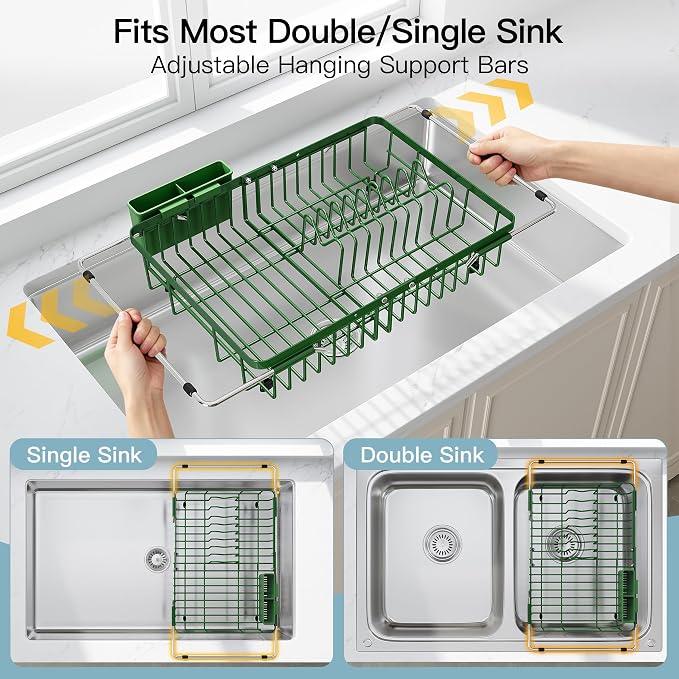 JASIWAY Green Dish Drying Rack Over the Sink - Image 3