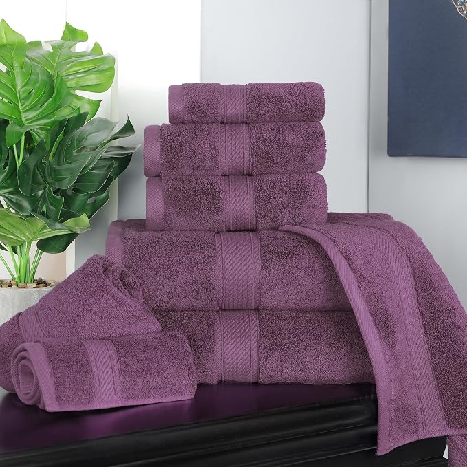 SUPERIOR Egyptian Cotton Ultra Plush & Absorbent, 8 Piece Set, Plum | Quick Dry - Image 10