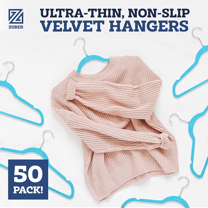 Zober Turquoise Velvet Hangers 50 Pack, Slim Non Slip Clothes Hangers | Slim - Image 2