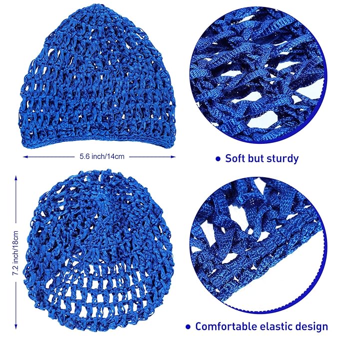 Geyoga 4 Pieces Mesh Crochet Hair Net Rayon Knit Snood Hat Thick Short Women Hairnet Snoods Cover Ornament for Sleeping (Pink, Black, Blue, Purple)