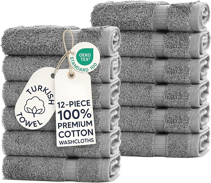 Chakir Turkish Linens 100% Cotton 12-Pack Washcloths 13x13, Oeko-Tex Certified by ChakirTurkishLinens