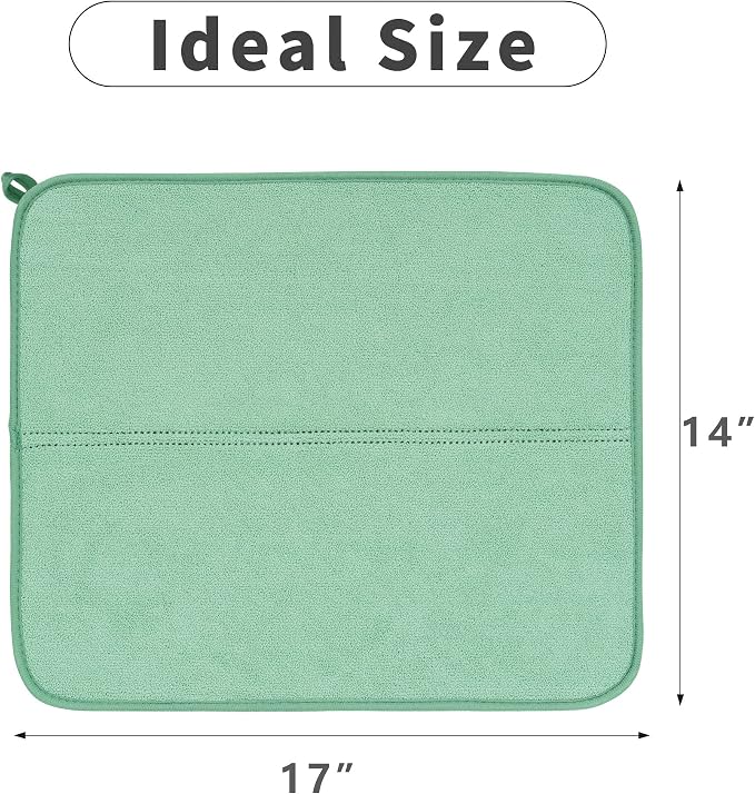 FRESHMINT Dish Drying Mats 2 Pack, Light Green | Quick Dry, Ultra Absorbent - Image 5