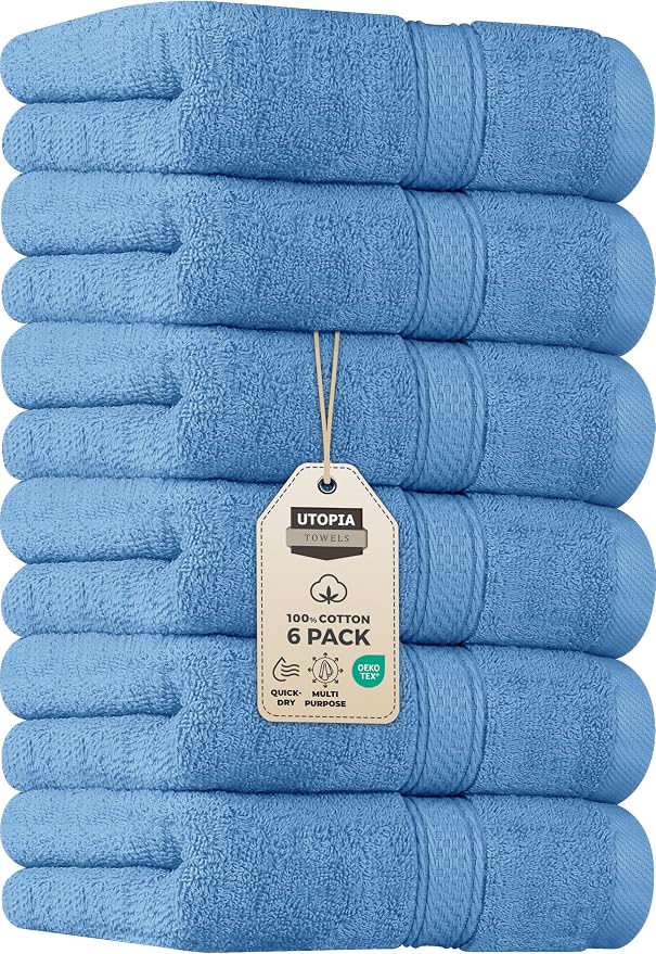 Utopia Towels 6 Pack Premium Hand Towels 16x28 in 600 GSM Electric Blue | by Unknown