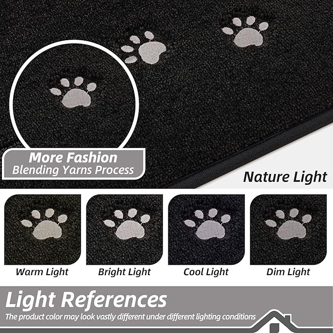 BEQHAUSE Dog Door Mat for Muddy Paws 32"x48" Dirt Trapper Absorbent Doormat Non Slip Entryway Rugs Washable Stain Resistant Welcome Floor Mat Soft Low-Profile for Front Back Door, Black