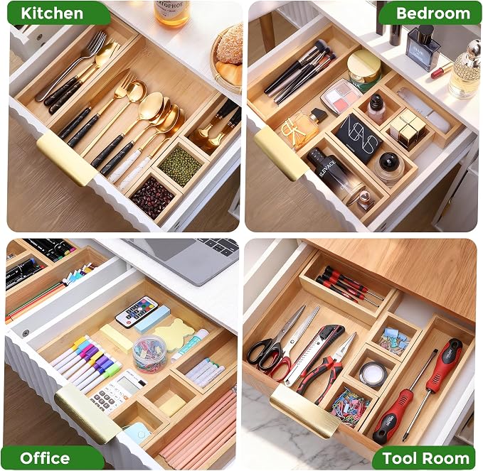 MapleGrace Bamboo Drawer Organizer Set, Storage Trays Containers - Image 4