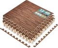Sorbus Wood Grain Floor Tiles Foam Mat EVA Interlocking Mats Tile 3/8-Inch Thick Flooring Wood Puzzle Exercise Mats w/Borders - Home Playroom Basement, Apartment, Trade Show, Baby, Dance