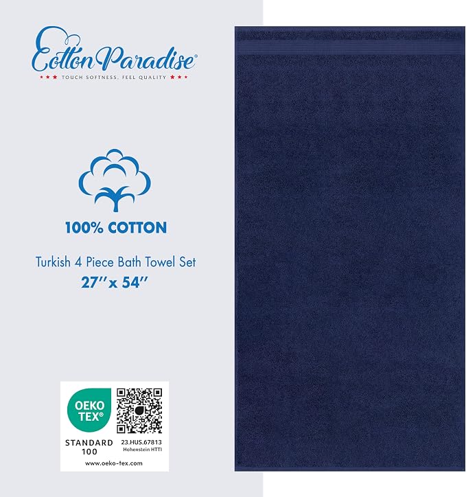 Cotton Paradise 100% Cotton Turkish Towel Set, Soft Absorbent Quick Dry - Image 4
