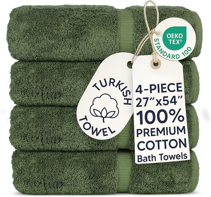 Chakir Turkish Linens 100% Cotton 4-Pack Bath Towels 27x54, Moss | Premium by ChakirTurkishLinens