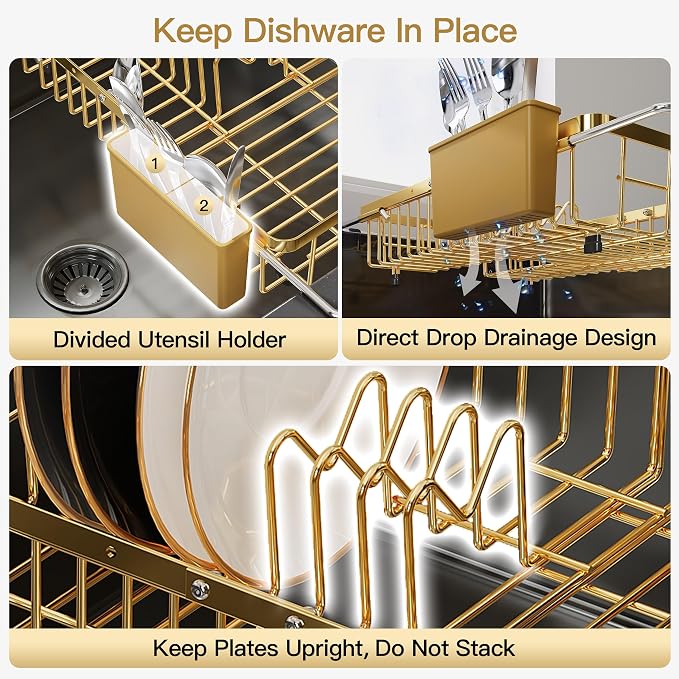 JASIWAY Gold Dish Drying Rack Over the Sink - Image 9