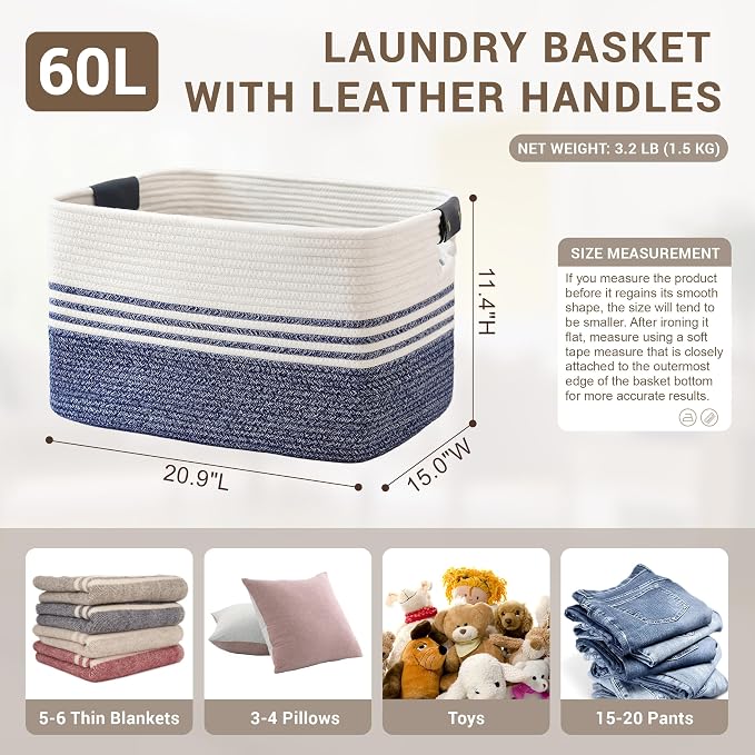 60L Woven Laundry Basket Hamper - Image 2