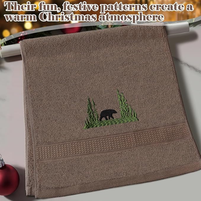 3 Pcs Farmhouse Cabin Bear Hand Towels Hand Towels - Image 3