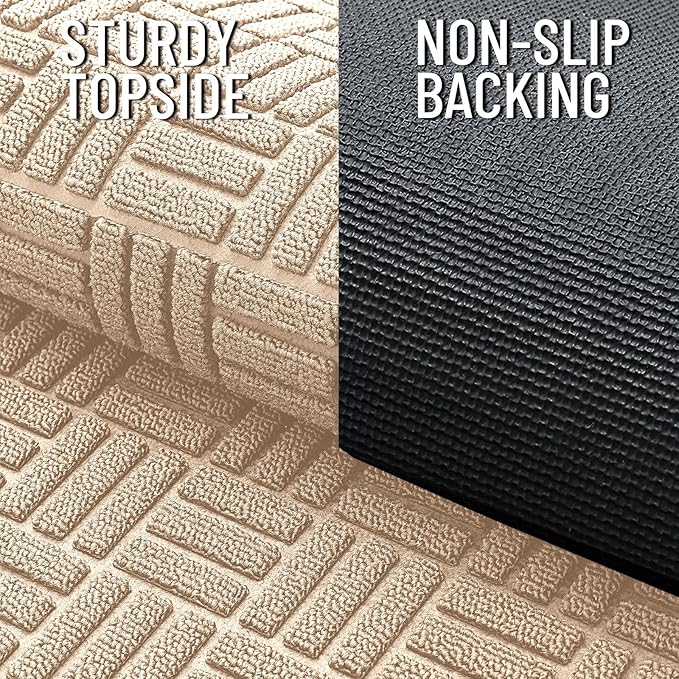 OLANLY Front Door Mat Outside Entrance 33x21, Absorbent, Heavy Duty Sturdy Natural Rubber Doormat Indoor Outdoor, Non-Slip, Stain and Fade Resistant, Low Profile Floor Mat for Entryway, Latte White