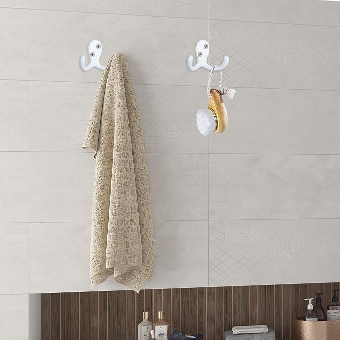 IBosins 20 Pack White Double Prong Coat Hooks Wall Mounted - Image 6