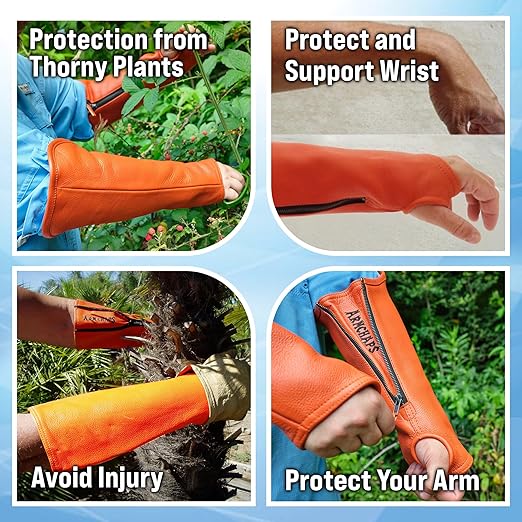 Arm Chaps Extended Elbow Leather Arm Guard - Arm Sleeve Protectors for Thin Skin and Bruising, Scratches & Cuts - Protective Arm Sleeve for Any Age- Left & Right Form-Fitting - Orange(1Pair/X-Large).