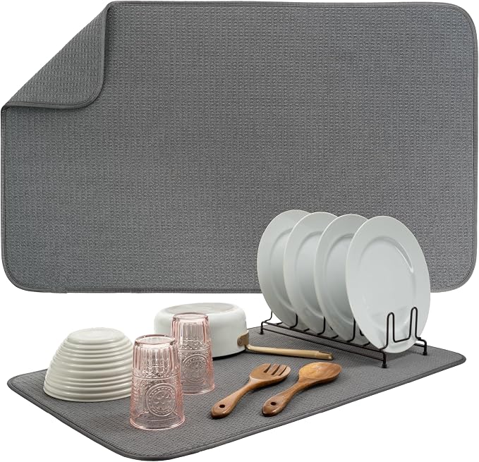 S&T INC. Dish Drying Mat, Charcoal Grey | Absorbent Microfiber, XXL Kitchen by STINC