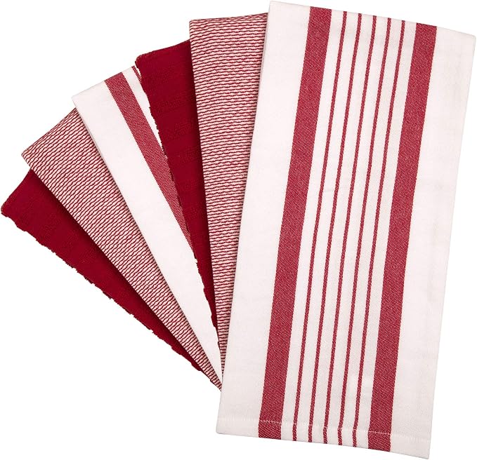 Premium Kitchen Towels 6 Pack 100% Cotton 20"x28" Dish Towels Red Striped - Image 3