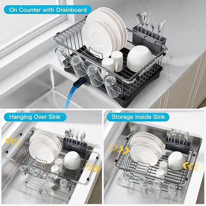 JASIWAY Gray Dish Drying Rack in Sink - Image 2