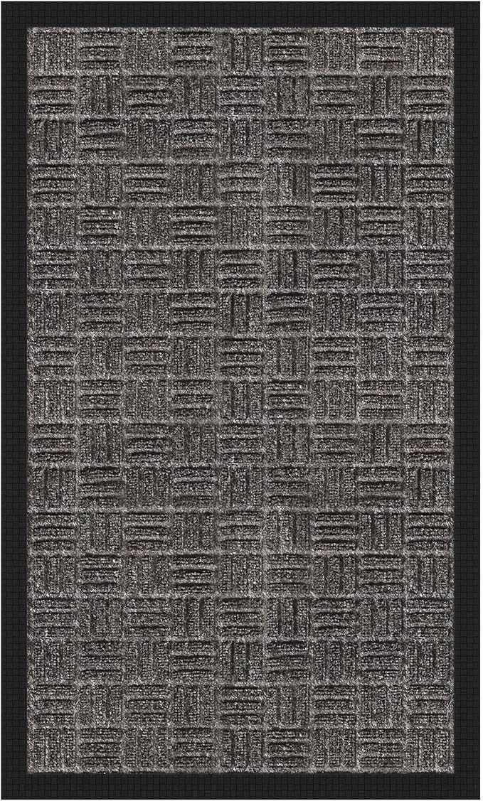 Ottomanson Heavy Duty Rubber Floor Mat – Non-Slip, Waterproof, Easy to Clean – Utility Rug for Entryway, Kitchen, Garage, or Patio – Stain Resistant, Hose Washable – 18" x 30", Charcoal