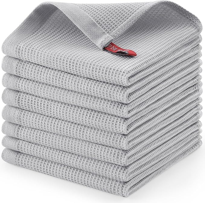 Homaxy 100% Cotton Waffle Weave Dish Cloths, 8 Pack, Light Grey by Homaxy