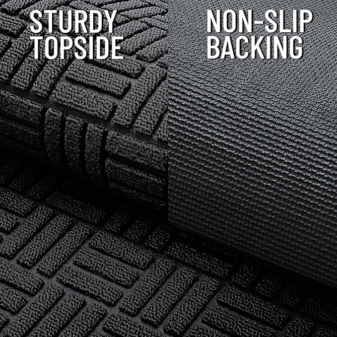 OLANLY Front Door Mat Outside Entrance 33x21, Absorbent, Heavy Duty Sturdy Natural Rubber Doormat Indoor Outdoor, Stain and Fade Resistant, Non-Slip Backing Low Profile Floor Mat for Entryway, Black
