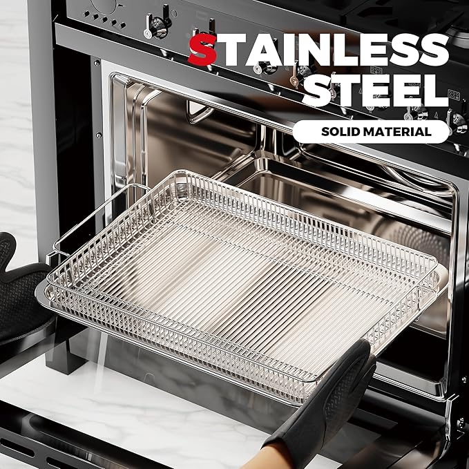 Air Fryer Basket for Oven, Air Fryer Basket and Stainless Steel Baking Tray Pant Oven Air Fryer Pan Rack for Cooking Baking Dishwasher and Broiling (15.9 in * 9.8 in &14.9 in * 11 in)