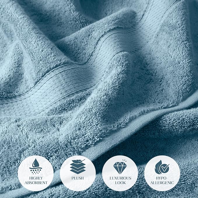 SUPERIOR Egyptian Cotton Ultra Plush & Absorbent, 6 Piece Set, Denim Blue | - Image 6