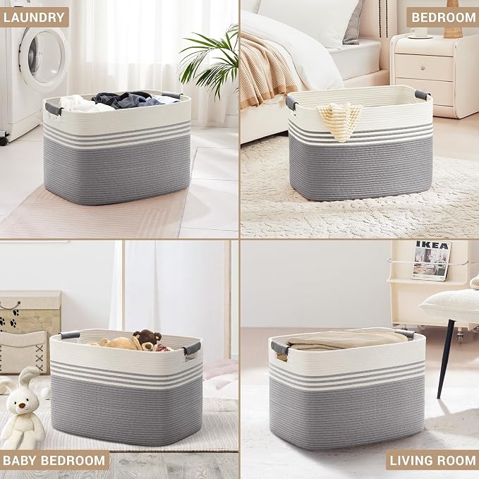 100L Large Woven Laundry Basket Hamper - Image 4