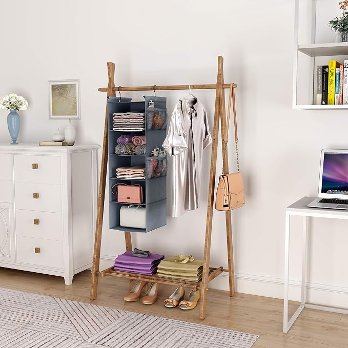 MAX Houser 5 Shelf Foldable Hanging Closet Organizer, Cloth Hanging Shelf - Image 2