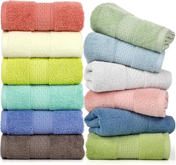 Cleanbear Hand Towels 12 Pack 12 Colors 100% Cotton, 13 by 29 Inches | Soft by Cleanbear