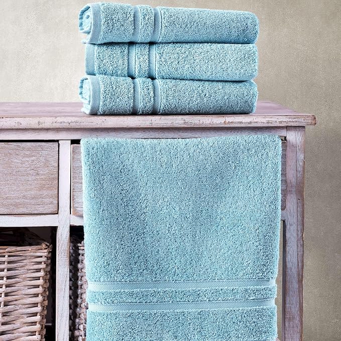 Hawmam Linen Light Blue Hand Towels 4 Pack Turkish Cotton Premium Quality Soft - Image 4