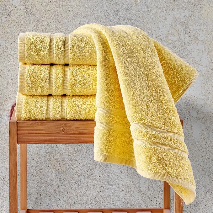 Hawmam Linen Yellow Hand Towels 4 Pack Turkish Cotton Premium Quality Soft and - Image 3