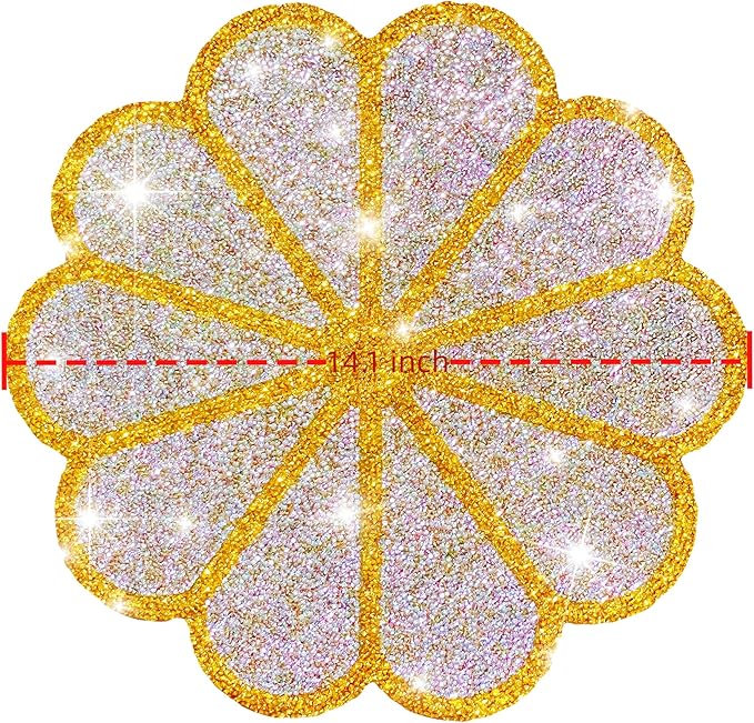 Washable Waterproof Diamond Circle Placemats for Round Tablescape Decor for Dinner and Kitchen Bling Placemats for Weddings & Special Events-4 PCS (Yellow)