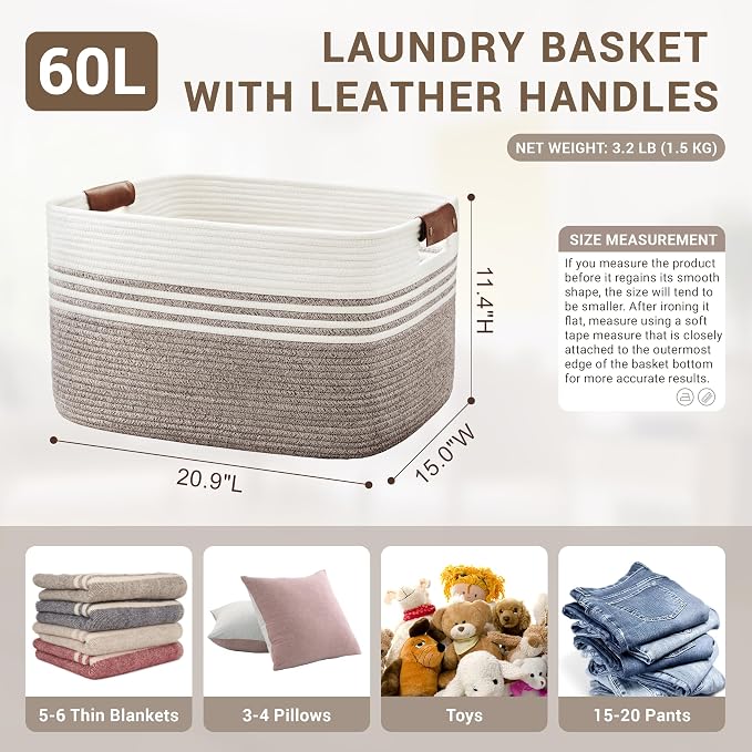 60L Woven Laundry Basket Hamper - Image 2