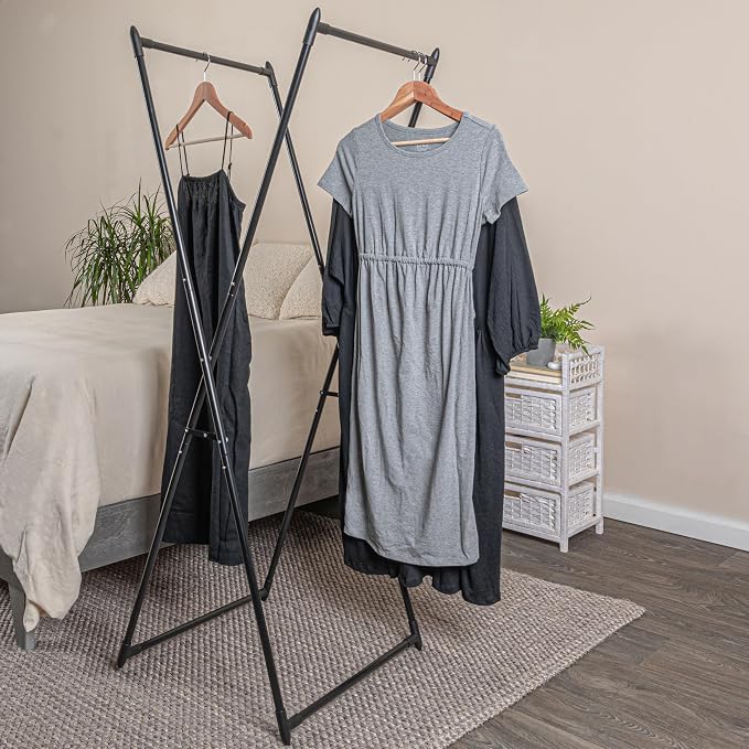 Household Essentials Valet Folding Clothes Rack, Strong Metal X-Frame, Chic - Image 3