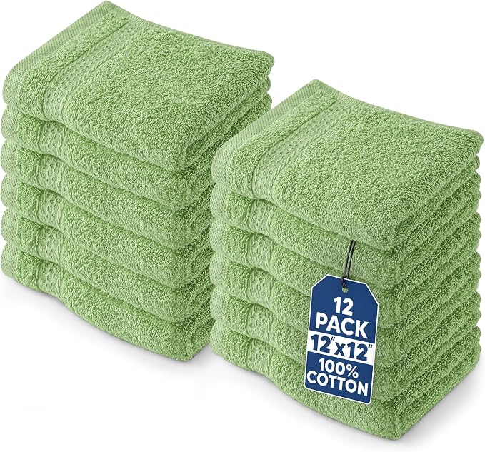Utopia Towels 12 Pack Premium WashCloths, 12x12 in, 100% Cotton, Sage Green | by Unknown