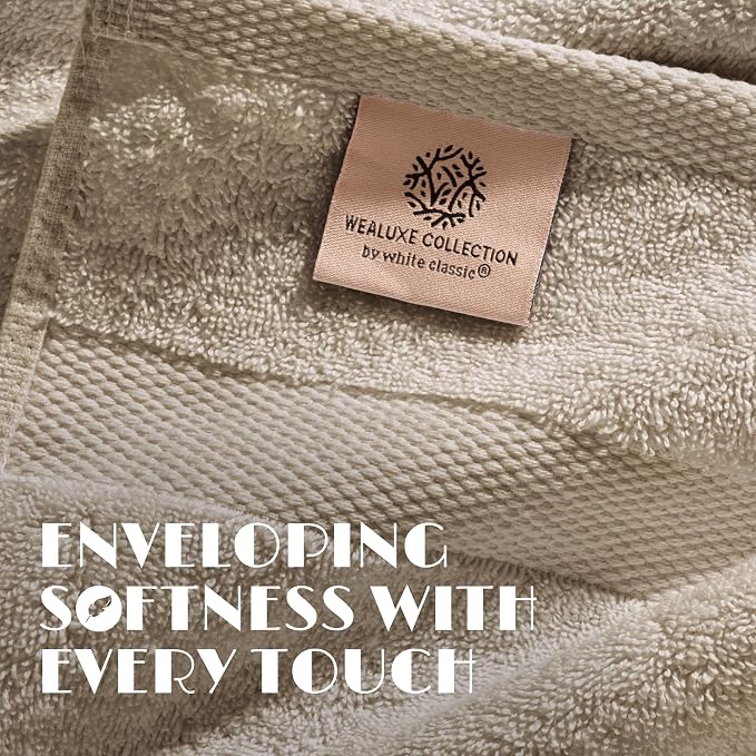 White Classic Wealuxe Taupe Bath Towels 27x54 Inch, Cotton Towel Set - Image 3