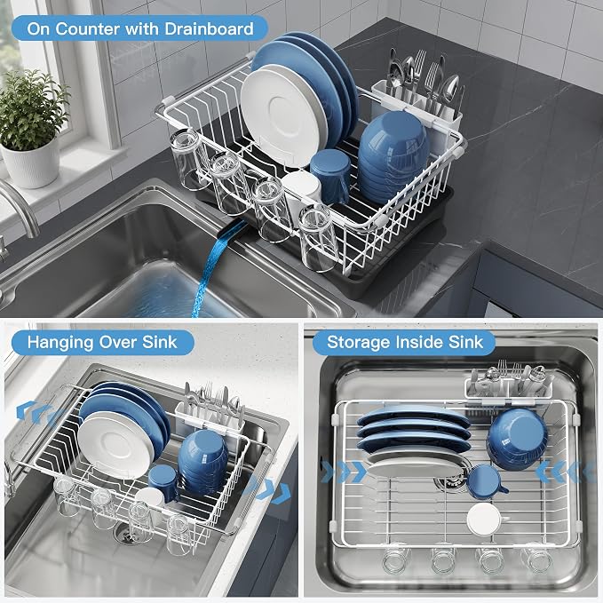 JASIWAY White Dish Drying Rack in Sink - Image 2