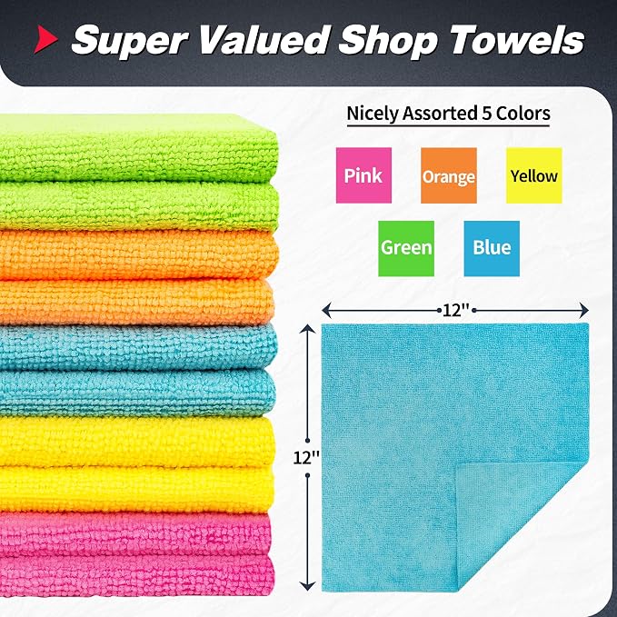 FIXSMITH Microfiber Cleaning Cloth, 1200 Pack Shop Towels, Lint-Free Car Wash - Image 2