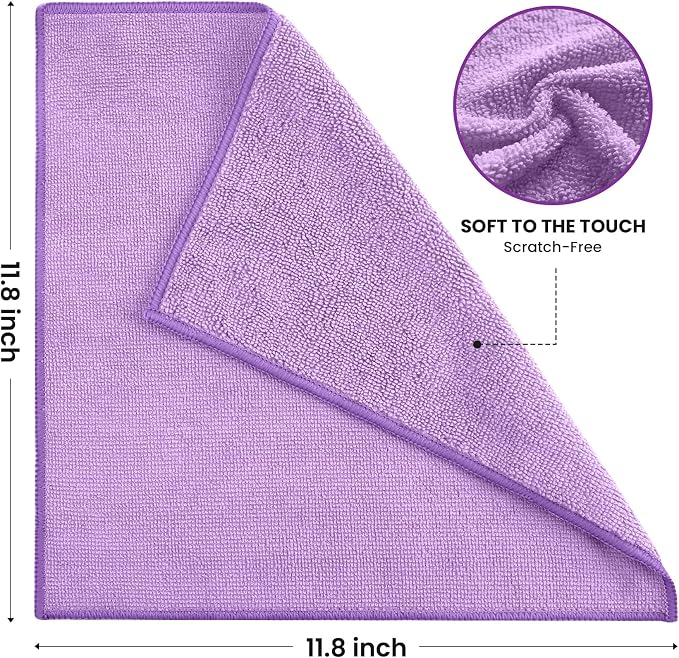 SIFANGKE Microfiber Cleaning Cloth, 12 Pack Purple Cleaning Rags - Image 2