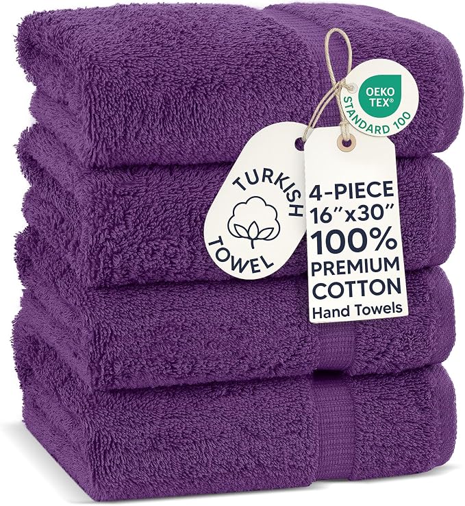 Chakir Turkish Linens 100% Cotton 4-Pack Hand Towels 16x30, Eggplant | Premium by ChakirTurkishLinens