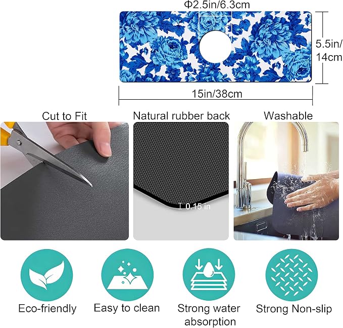 Kitchen Sink Splash Guard Faucet Mat Super Absorbent Fast Drying Mat Sink - Image 4